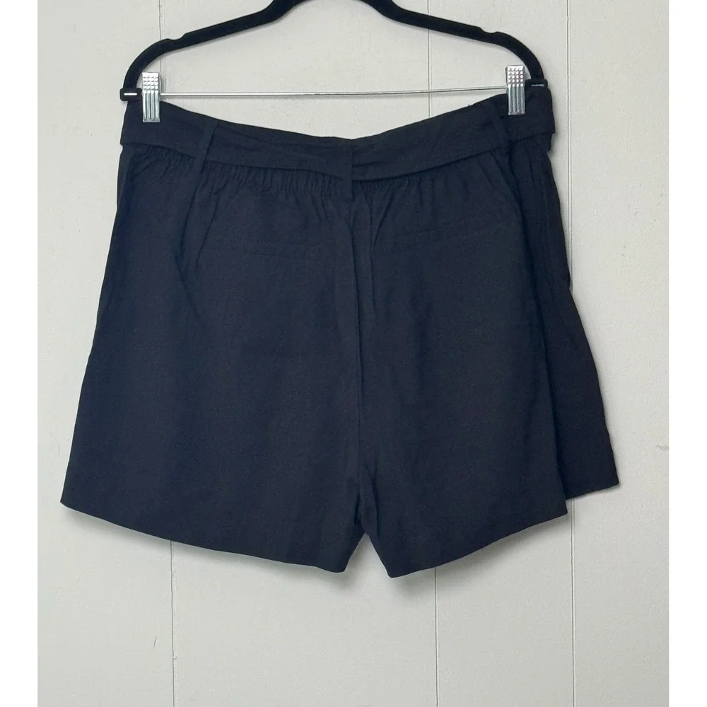 A New Day Women's Black High Rise Tie Waist Paperbag Shorts Rayon Blend Size L